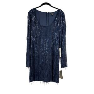 NWT City Studio Macy’s Women’s Navy Blue Sequins Dress Evening Long Sleeve Mini
